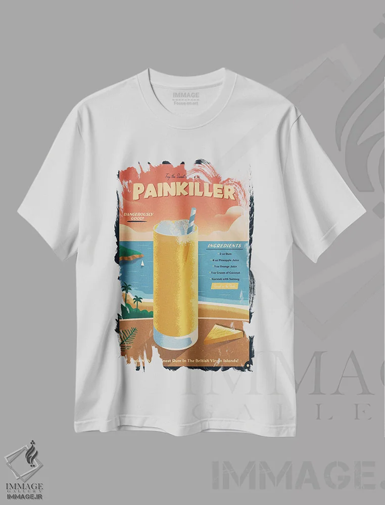 تیشرت سفید طرح دار کوکتل پین کیلر، هنر دیجیتال اثر ایدیااستورم استودیوز | immage.ir