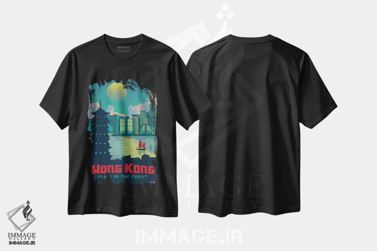 تیشرت مشکی طرح دار هنگ کنگ، تزئینی اثر ایدیااستورم استودیوز | immage.ir