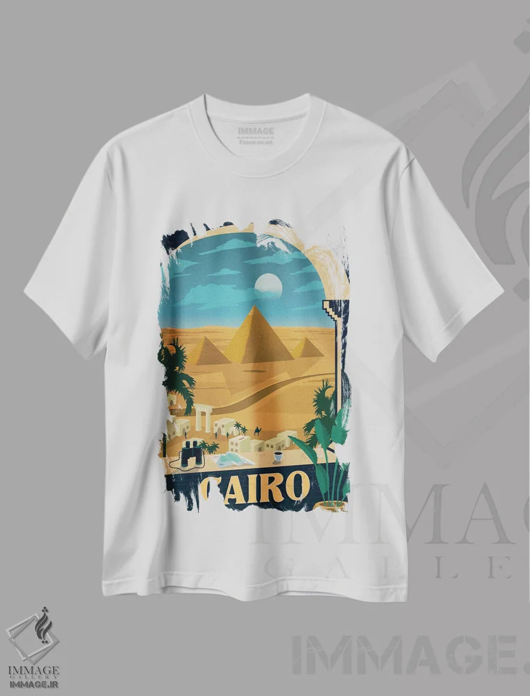 تیشرت سفید طرح دار قاهره، هنر دیجیتال اثر ایدیااستورم استودیوز | immage.ir