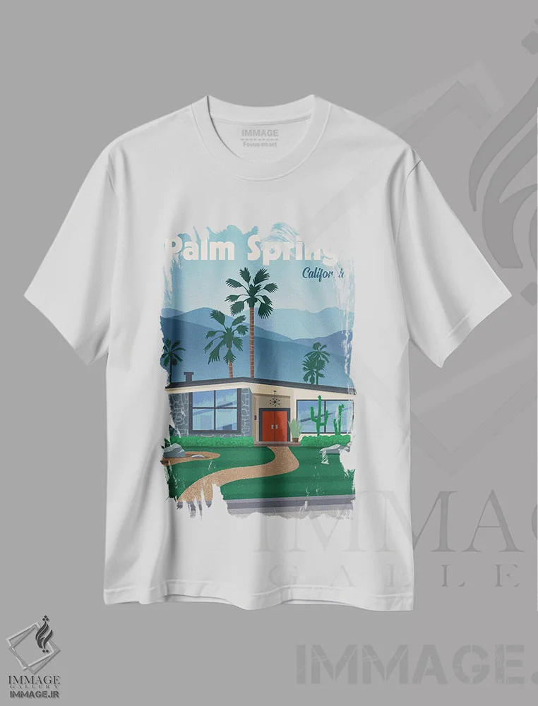 تیشرت سفید طرح دار پالم اسپرینگز اثر ایدیااستورم استودیوز | فروشگاه ایماژ