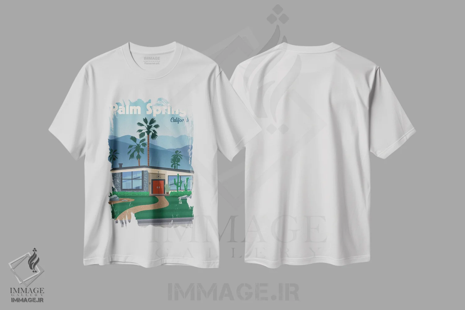 تیشرت سفید طرح دار پالم اسپرینگز اثر ایدیااستورم استودیوز | فروشگاه ایماژ