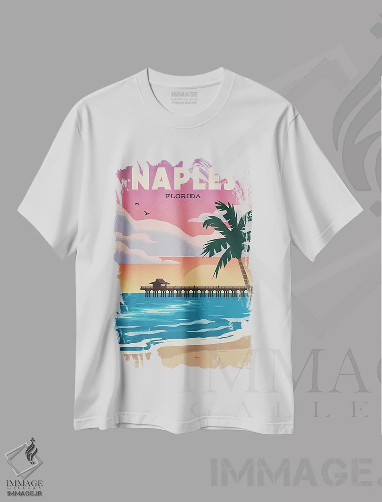 تیشرت سفید طرح دار ساحل ناپل اثر ایدیااستورم استودیوز | فروشگاه ایماژ