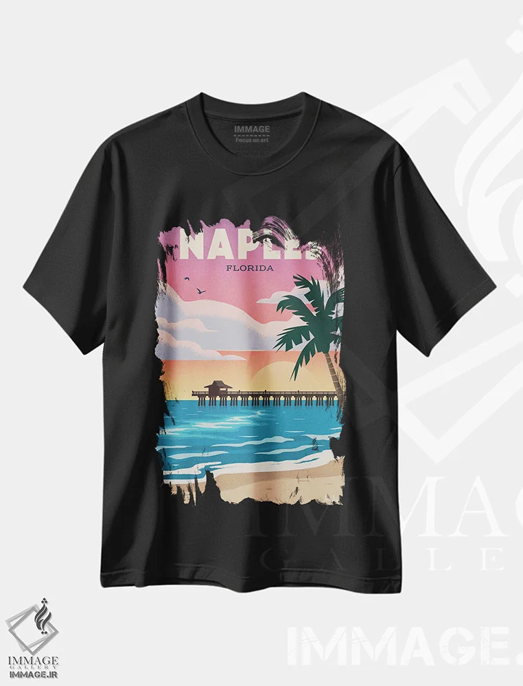 تیشرت مشکی طرح دار ساحل ناپل اثر ایدیااستورم استودیوز | immage.ir