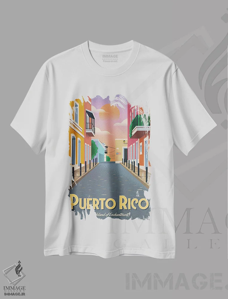 تیشرت سفید طرح دار پورتوریکو اثر ایدیااستورم استودیوز | immage.ir