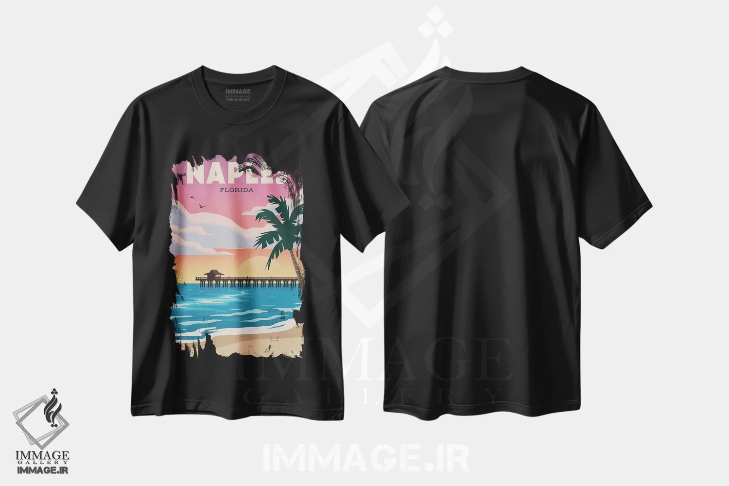 تیشرت مشکی طرح دار ساحل ناپل اثر ایدیااستورم استودیوز | immage.ir