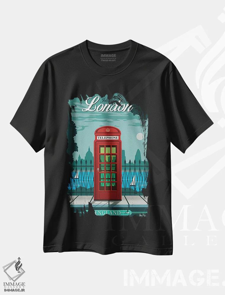 تیشرت مشکی طرح دار لندن، تزئینی اثر ایدیااستورم استودیوز | فروشگاه ایماژ