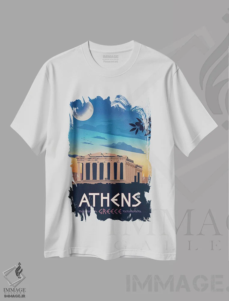 تیشرت سفید طرح دار آتن، تزئینی اثر ایدیااستورم استودیوز | فروشگاه ایماژ