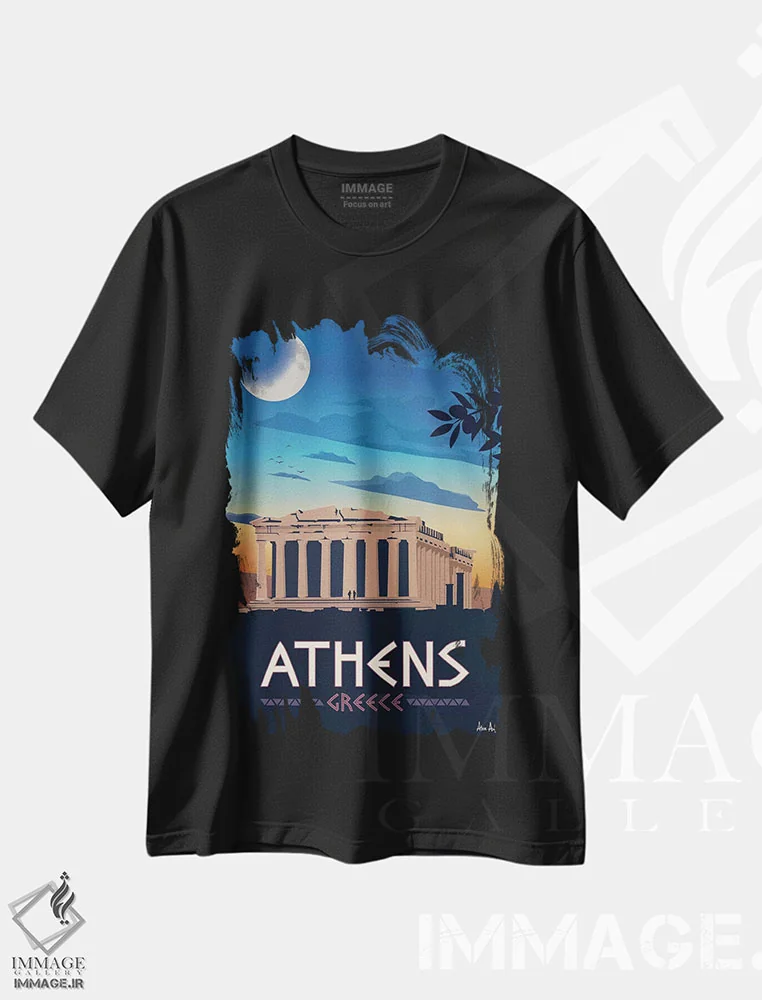 تیشرت مشکی طرح دار آتن، تزئینی اثر ایدیااستورم استودیوز | immage.ir