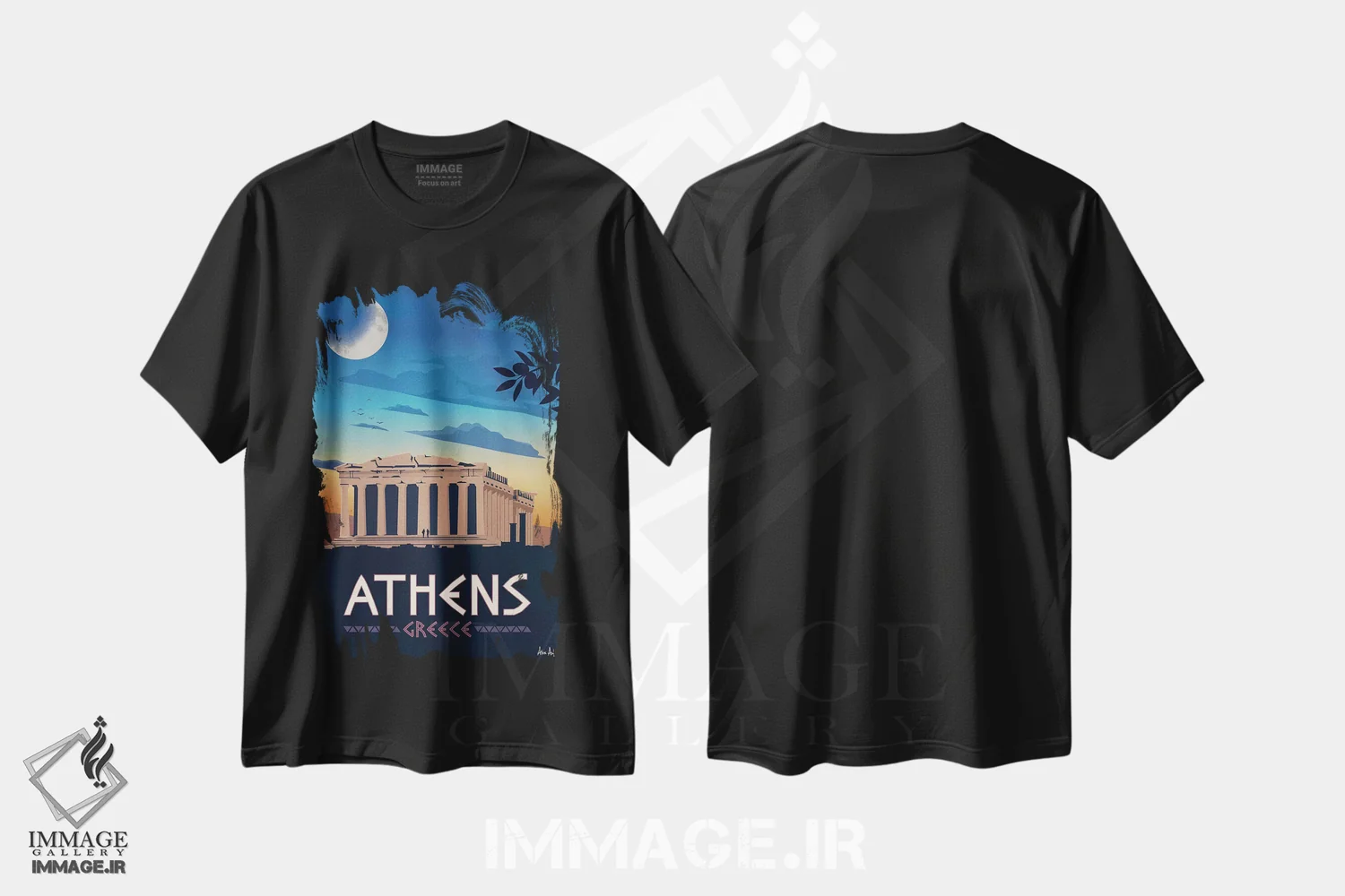 تیشرت مشکی طرح دار آتن، تزئینی اثر ایدیااستورم استودیوز | immage.ir