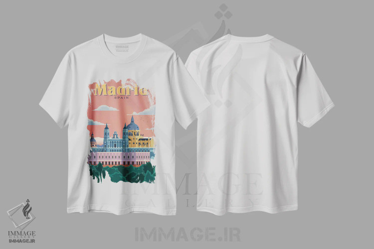 تیشرت سفید طرح دار مادرید، تزئینی اثر ایدیااستورم استودیوز | immage.ir