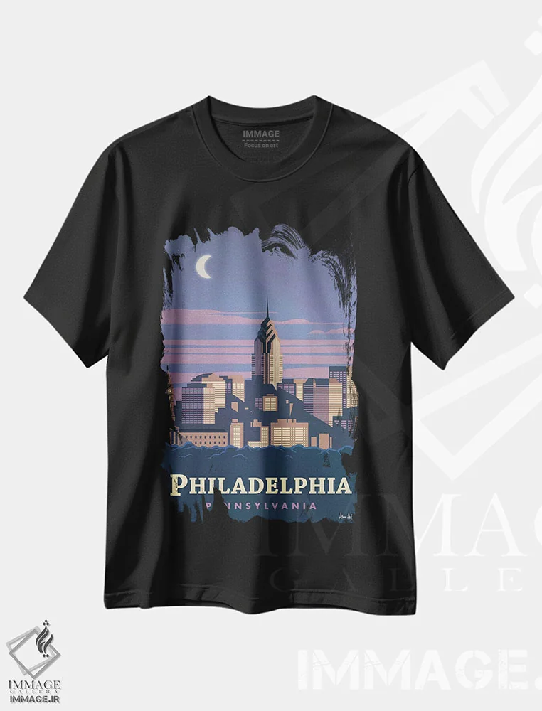 تیشرت مشکی طرح دار فیلادلفیا، تزئینی اثر ایدیااستورم استودیوز | immage.ir