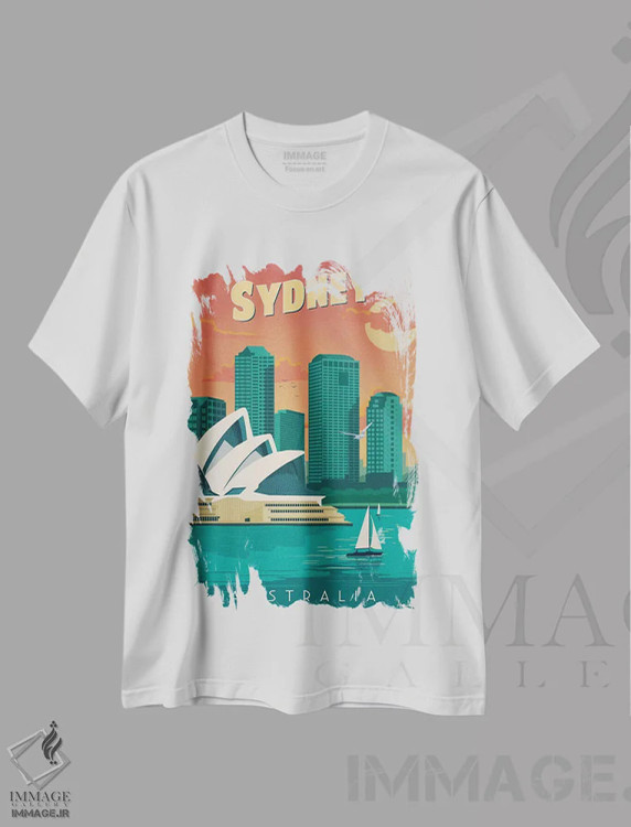 تیشرت سفید طرح دار سیدنی، تزئینی اثر ایدیااستورم استودیوز | فروشگاه ایماژ