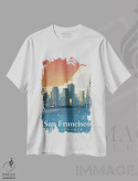تیشرت سفید طرح دار نمای آسمان نمای سان فرانسیسکو، تزئینی اثر ایدیااستورم استودیوز | فروشگاه ایماژ