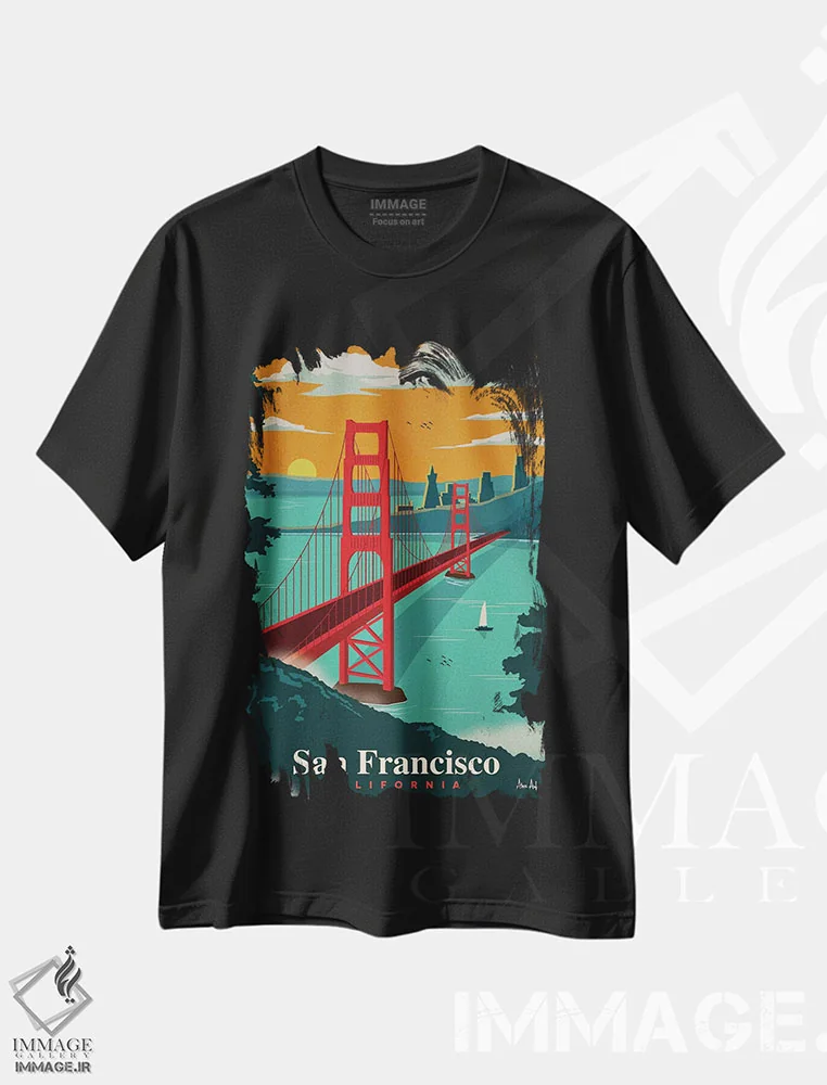 تیشرت مشکی طرح دار سان فرانسیسکو، تزئینی اثر ایدیااستورم استودیوز | فروشگاه ایماژ