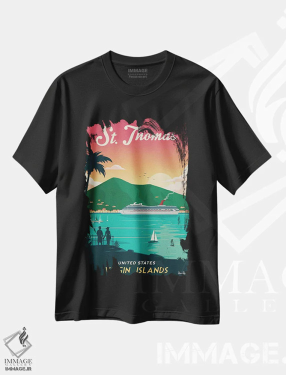 تیشرت مشکی طرح دار سنت توماس، تزئینی اثر ایدیااستورم استودیوز | فروشگاه ایماژ