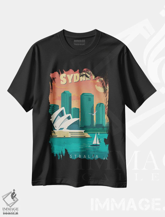 تیشرت مشکی طرح دار سیدنی، تزئینی اثر ایدیااستورم استودیوز | immage.ir