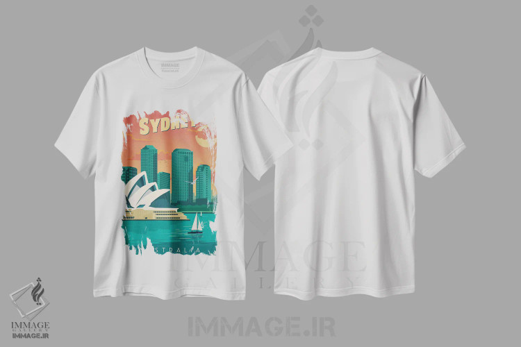 تیشرت سفید طرح دار سیدنی، تزئینی اثر ایدیااستورم استودیوز | فروشگاه ایماژ