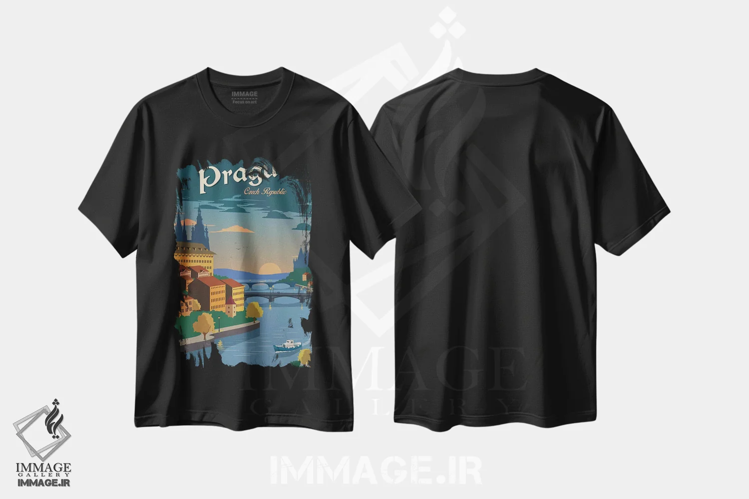 تیشرت مشکی طرح دار پراگ، تزئینی اثر ایدیااستورم استودیوز | فروشگاه ایماژ