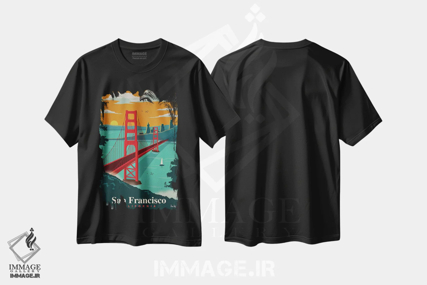 تیشرت مشکی طرح دار سان فرانسیسکو، تزئینی اثر ایدیااستورم استودیوز | فروشگاه ایماژ
