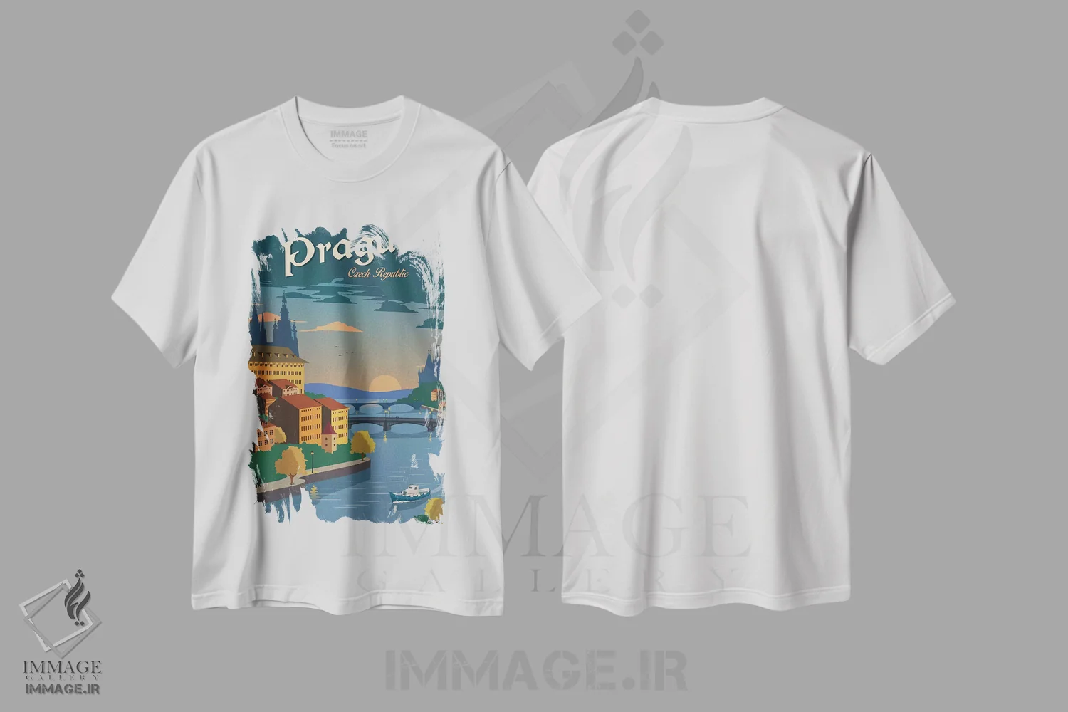 تیشرت سفید طرح دار پراگ، تزئینی اثر ایدیااستورم استودیوز | immage.ir
