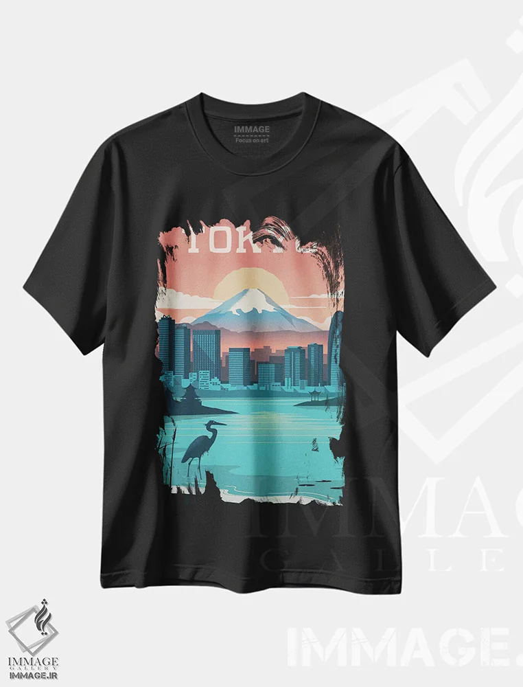 تیشرت مشکی طرح دار توکیو، تزئینی اثر ایدیااستورم استودیوز | فروشگاه ایماژ