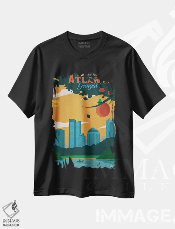 تیشرت مشکی طرح دار آتلانتا، تزئینی اثر ایدیااستورم استودیوز | فروشگاه ایماژ