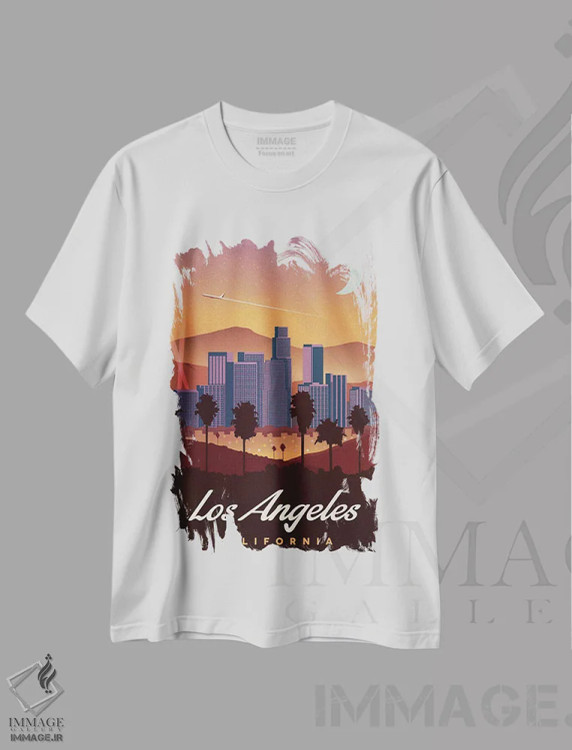 تیشرت سفید طرح دار لس آنجلس، تزئینی اثر ایدیااستورم استودیوز | فروشگاه ایماژ