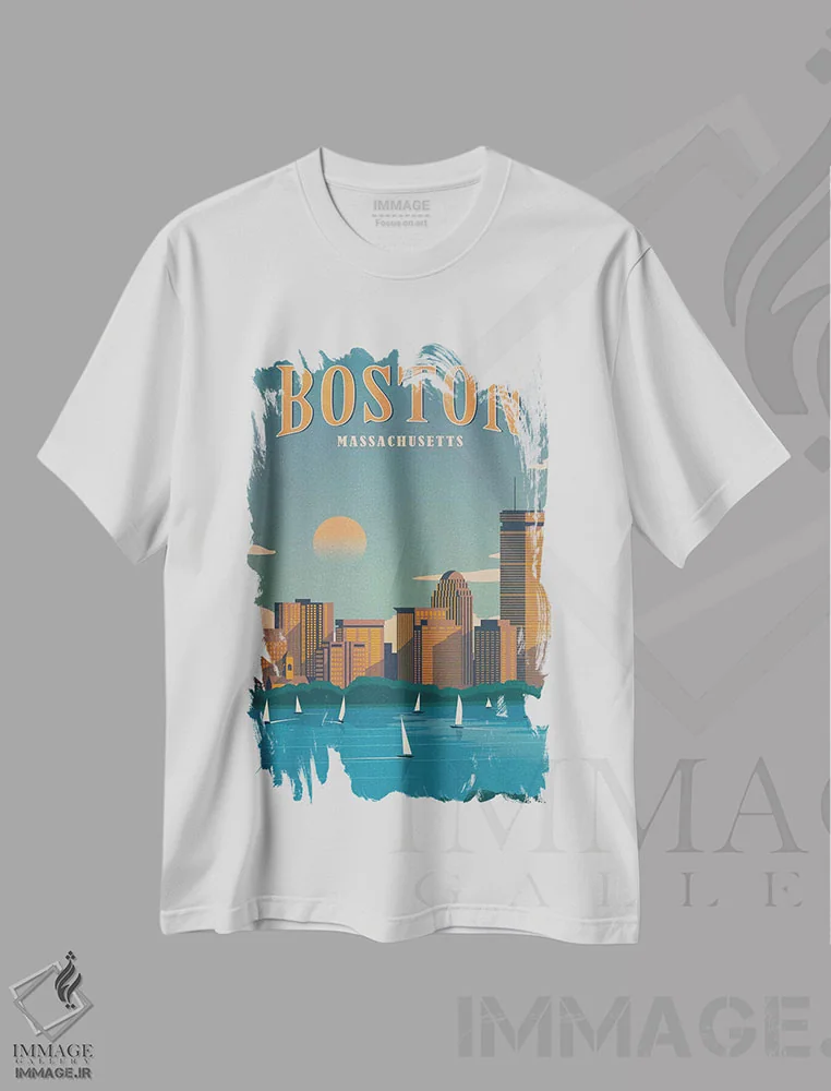 تیشرت سفید طرح دار بوستون، تزئینی اثر ایدیااستورم استودیوز | immage.ir