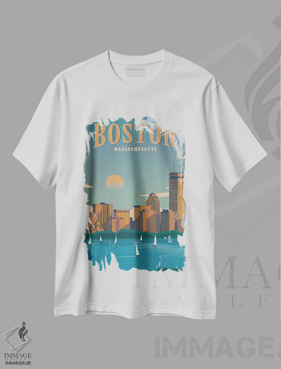 تیشرت سفید طرح دار بوستون، تزئینی اثر ایدیااستورم استودیوز | immage.ir
