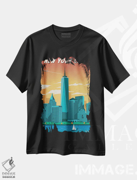 تیشرت مشکی طرح دار نیویورک ۲، تزئینی اثر ایدیااستورم استودیوز | فروشگاه ایماژ
