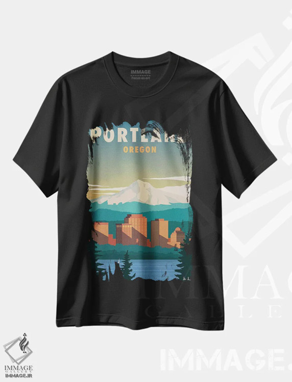 تیشرت مشکی طرح دار پورتلند، تزئینی اثر ایدیااستورم استودیوز | فروشگاه ایماژ