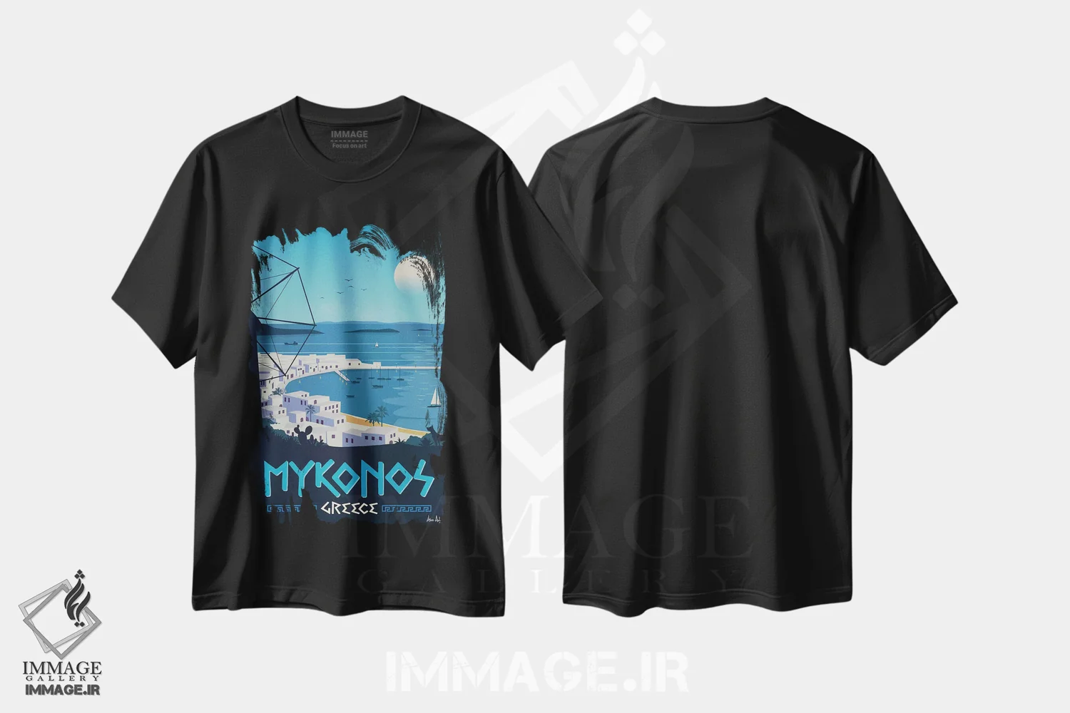 تیشرت مشکی طرح دار میکونوس، تزئینی اثر ایدیااستورم استودیوز | immage.ir