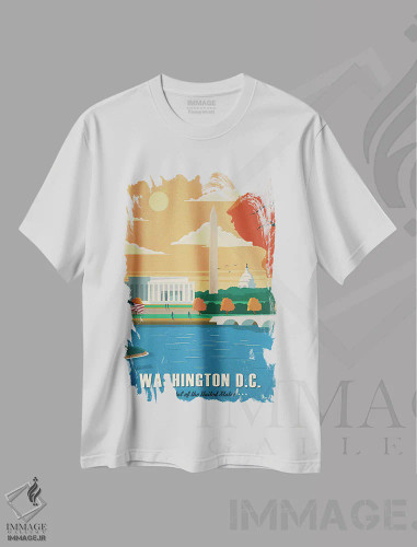 تیشرت سفید طرح دار واشینگتن دی سی، تزئینی اثر ایدیااستورم استودیوز | فروشگاه ایماژ