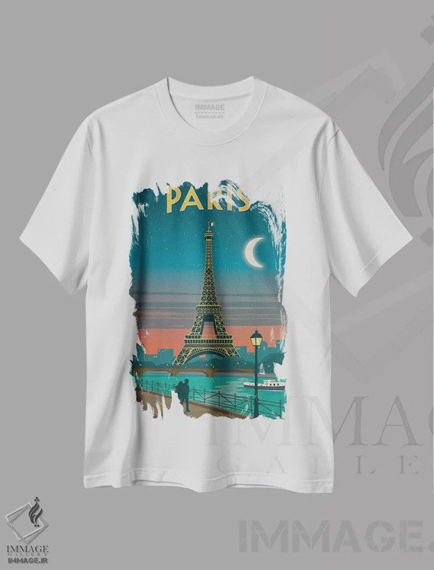 تیشرت سفید طرح دار مهتاب پاریس، تزئینی اثر ایدیااستورم استودیوز | فروشگاه ایماژ