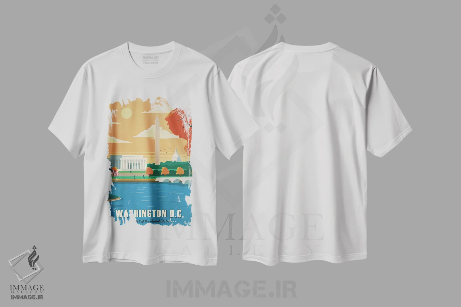 تیشرت سفید طرح دار واشینگتن دی سی، تزئینی اثر ایدیااستورم استودیوز | فروشگاه ایماژ