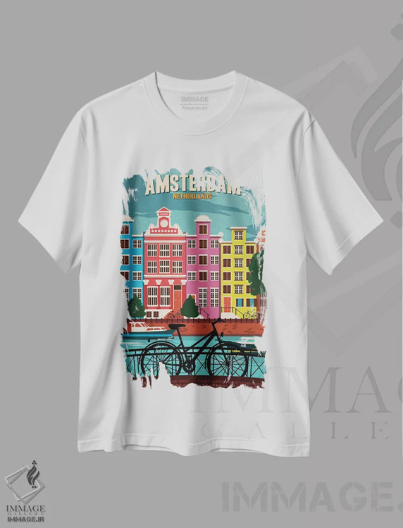 تیشرت سفید طرح دار آمستردام، تزئینی اثر ایدیااستورم استودیوز | immage.ir