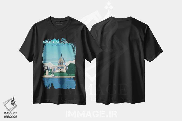 تیشرت مشکی طرح دار کاپیتول واشینگتن دی سی، تزئینی اثر ایدیااستورم استودیوز | فروشگاه ایماژ