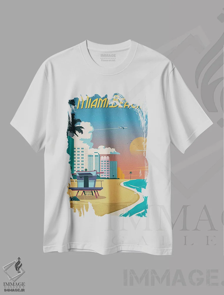 تیشرت سفید طرح دار ساحل میامی، دکور معاصر اثر ایدیااستورم استودیوز | immage.ir