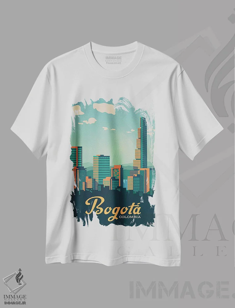 تیشرت سفید طرح دار بوگوتا، هنر دیجیتال اثر ایدیااستورم استودیوز | فروشگاه ایماژ