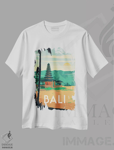 تیشرت سفید طرح دار بالی، تایپوگرافی اثر ایدیااستورم استودیوز | فروشگاه ایماژ