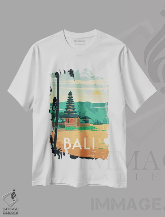 تیشرت سفید طرح دار بالی، تایپوگرافی اثر ایدیااستورم استودیوز | فروشگاه ایماژ