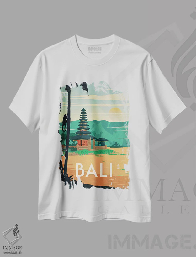 تیشرت سفید طرح دار بالی، تایپوگرافی اثر ایدیااستورم استودیوز | فروشگاه ایماژ