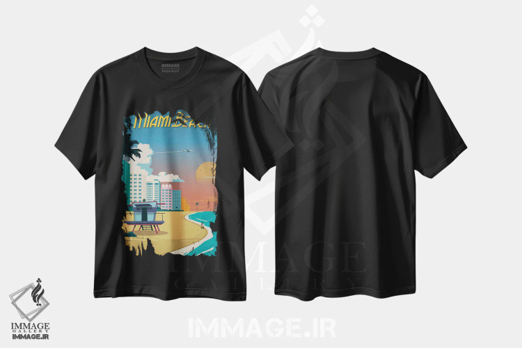تیشرت مشکی طرح دار ساحل میامی، دکور معاصر اثر ایدیااستورم استودیوز | فروشگاه ایماژ