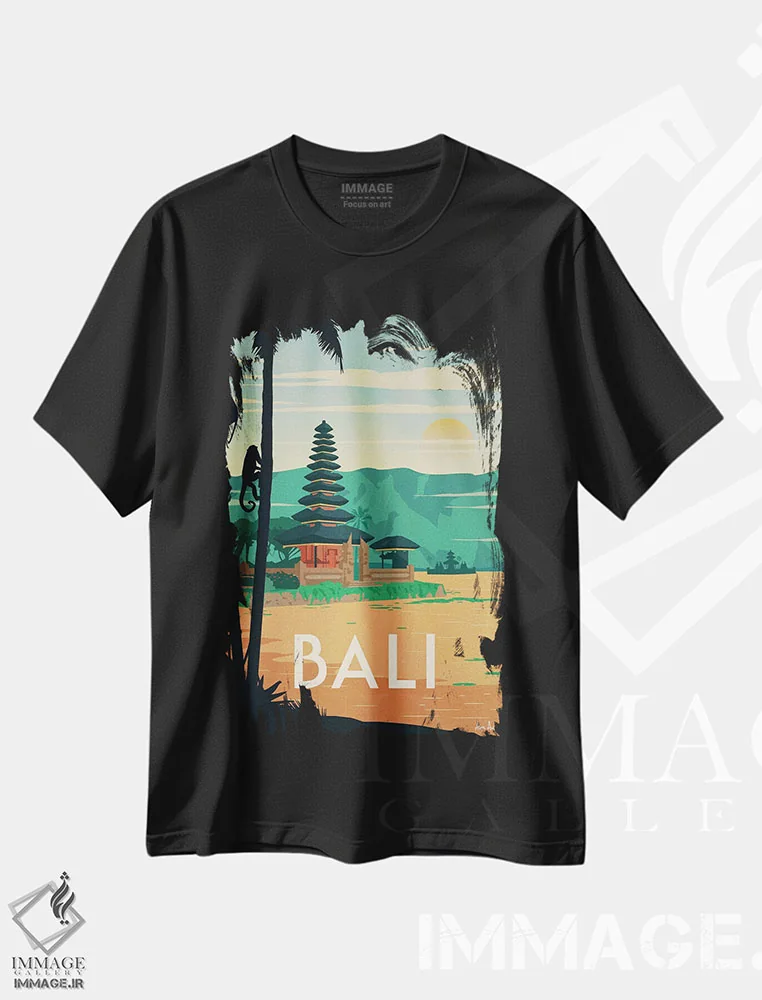 تیشرت مشکی طرح دار بالی، تایپوگرافی اثر ایدیااستورم استودیوز | immage.ir