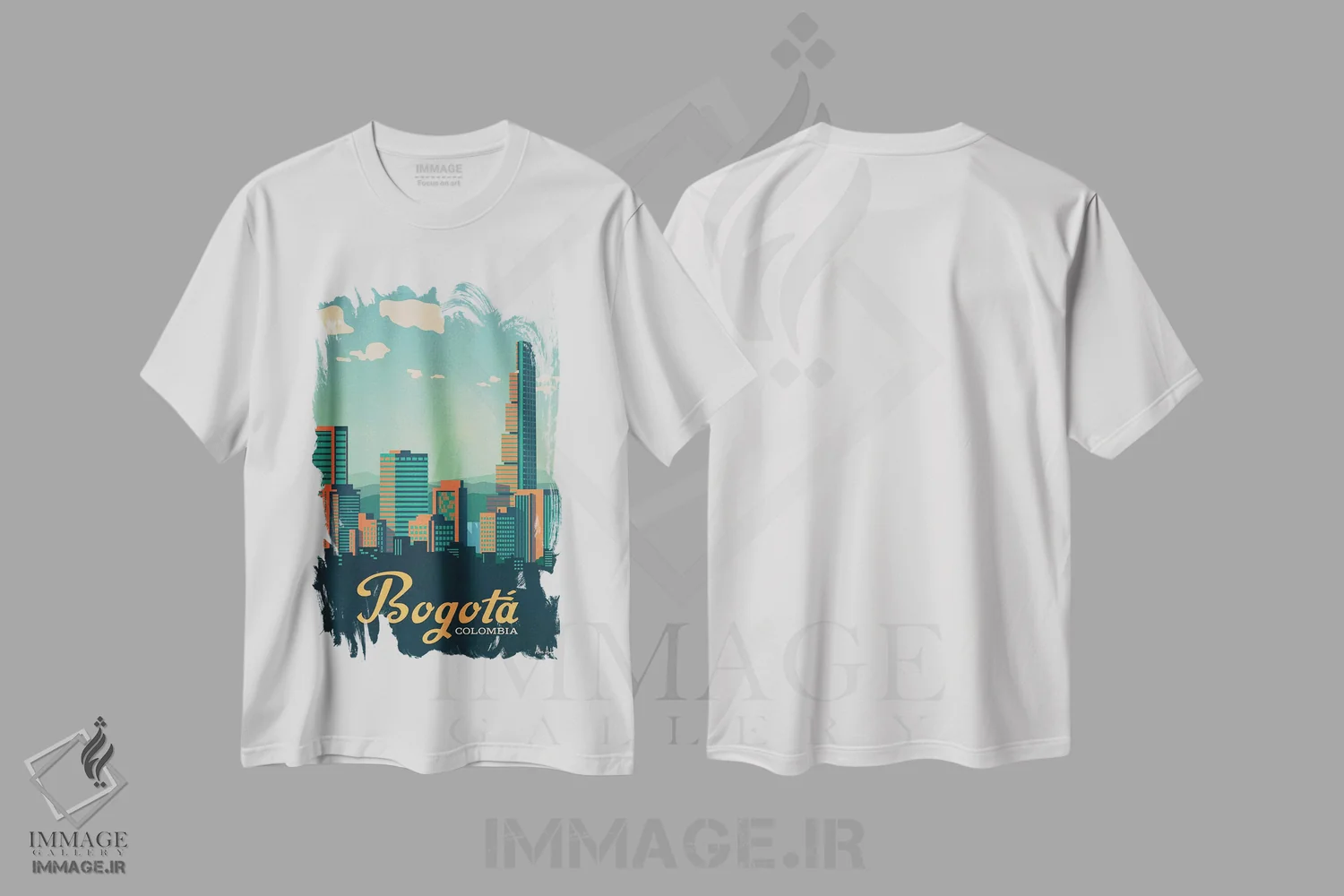 تیشرت سفید طرح دار بوگوتا، هنر دیجیتال اثر ایدیااستورم استودیوز | فروشگاه ایماژ