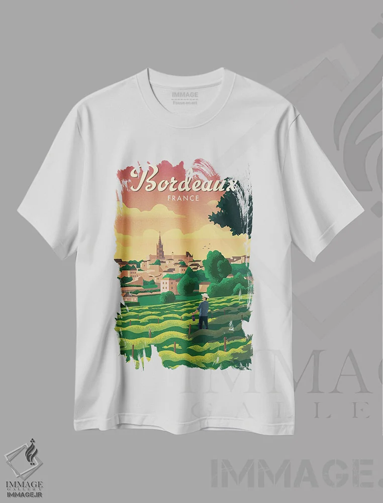 تیشرت سفید طرح دار بوردو، تایپوگرافی اثر ایدیااستورم استودیوز | فروشگاه ایماژ