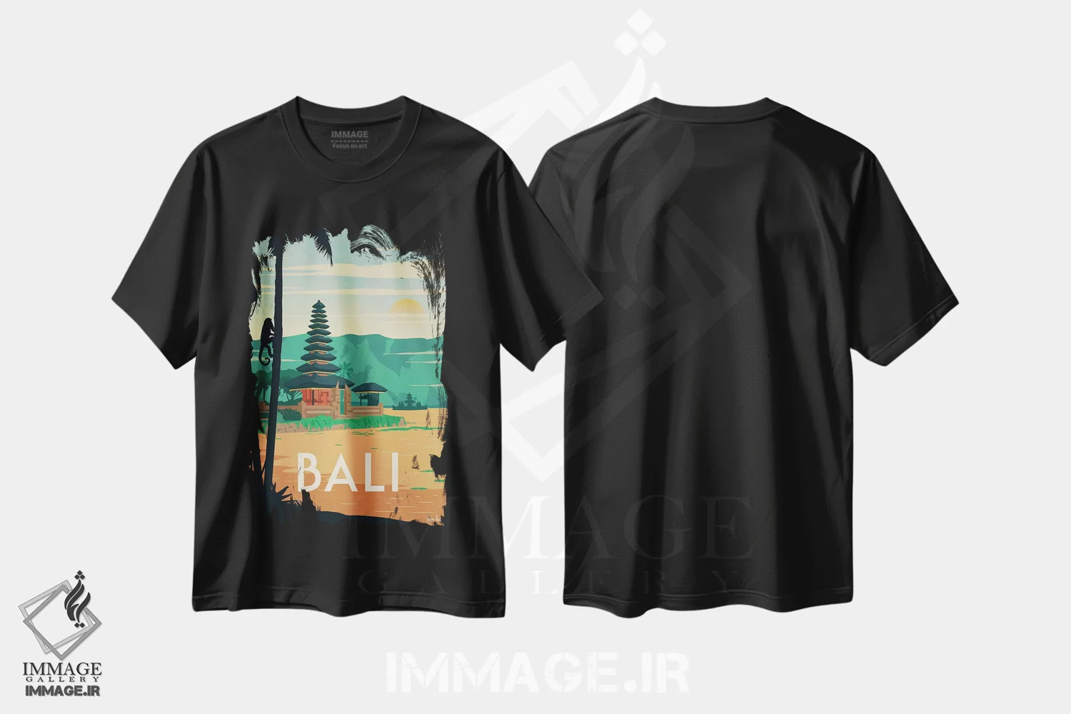 تیشرت مشکی طرح دار بالی، تایپوگرافی اثر ایدیااستورم استودیوز | immage.ir