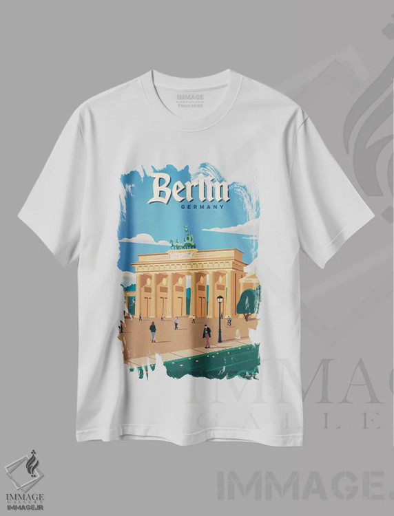 تیشرت سفید طرح دار دروازه براندنبورگ، تایپوگرافی اثر ایدیااستورم استودیوز | immage.ir
