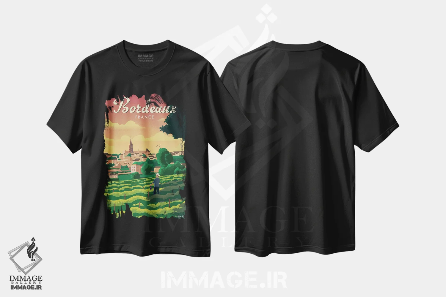 تیشرت مشکی طرح دار بوردو، تایپوگرافی اثر ایدیااستورم استودیوز | immage.ir