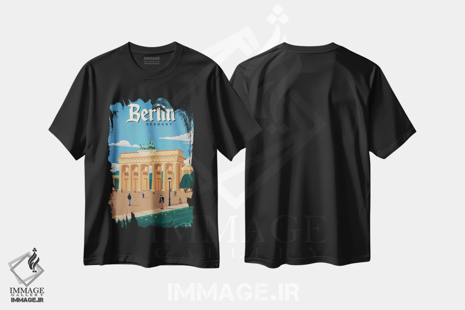 تیشرت مشکی طرح دار دروازه براندنبورگ، تایپوگرافی اثر ایدیااستورم استودیوز | فروشگاه ایماژ